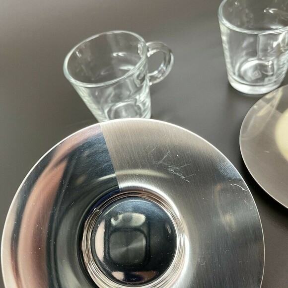 Nestle Nespresso View Expresso Cups and Saucers 2 Sets Glass Stainless Steel - Picture 6 of 10